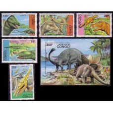 1993 Congo(Brazzaville) Mi.1398-1402+1403/B124 Dinosaurs 22,00 €